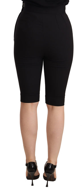 Dolce & Gabbana Schwarze Wool Stretch Slim Fit Shorts mit hoher Taille