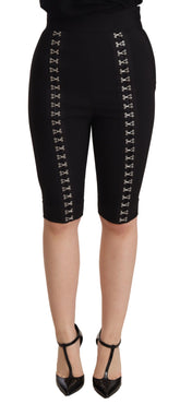 Dolce & Gabbana Schwarze Wool Stretch Slim Fit Shorts mit hoher Taille