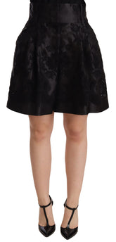Dolce & Gabbana Schwarze florale Brokat-Mini-Shorts mit hoher Taille