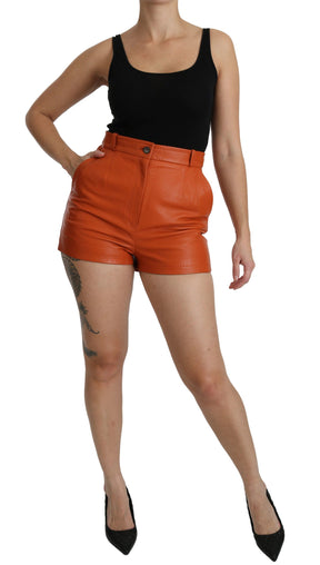 Dolce & Gabbana Orange Leder High Waist Hot Pants Shorts