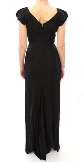 Dolce & Gabbana Schwarzes Seiden-Kurzarm-Kleid Maxi IT Kleid