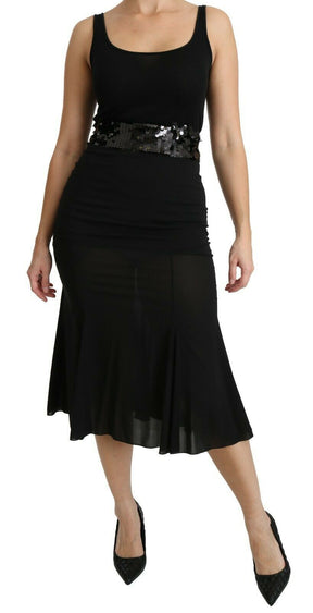 Dolce & Gabbana Schwarzer Meerjungfrauen-Midi-Seidenrock mit hoher Taille