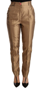Dolce & Gabbana Goldfarbene Seidenhosen Metallic-Hosen in Kegelform