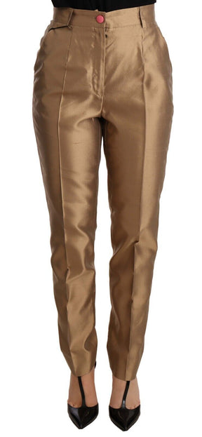 Dolce & Gabbana Goldfarbene Seidenhosen Metallic-Hosen in Kegelform