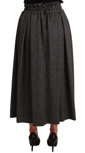 Dolce & Gabbana Grauer Rock aus Wolle mit hoher Taille in A-Linie PIECE