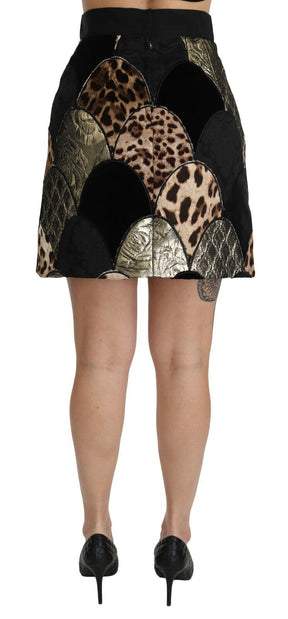 Dolce & Gabbana Mehrfarbiger Minirock mit Leopardenmuster und hoher Taille