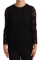 Dolce & Gabbana Schwarzes Nylonblusentop mit floraler Spitze