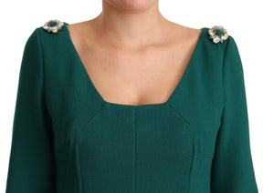 Dolce & Gabbana Grünes Midikleid aus Stretch-Krepp mit Kristall