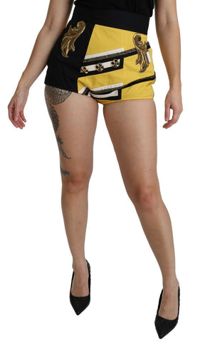 Dolce & Gabbana Gelb Schwarz Baumwolle Juwelen Hot Pants Shorts