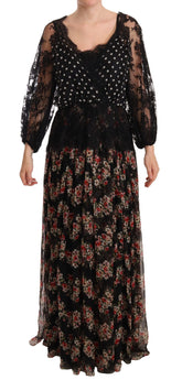 Dolce & Gabbana Schwarzes Maxi-Capri-Kleid mit geblümter Spitze