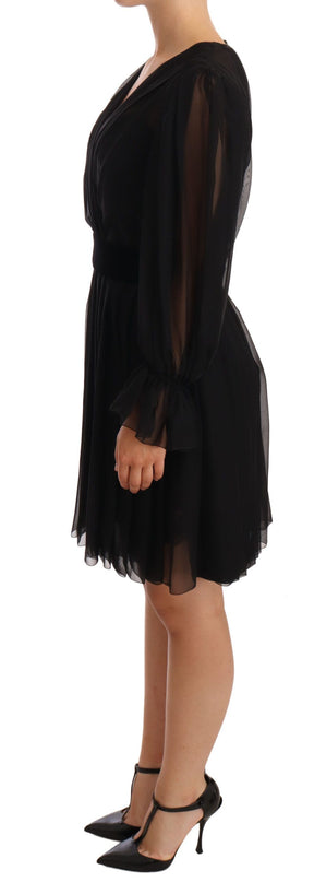 Dolce & Gabbana Schwarzes plissiertes Mini-Seiden-Stretchkleid aus Mesh