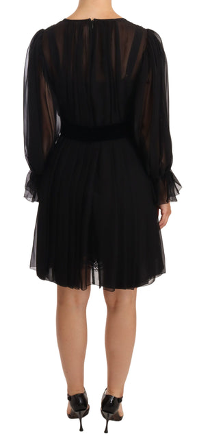 Dolce & Gabbana Schwarzes plissiertes Mini-Seiden-Stretchkleid aus Mesh