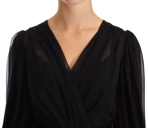 Dolce & Gabbana Schwarzes plissiertes Mini-Seiden-Stretchkleid aus Mesh
