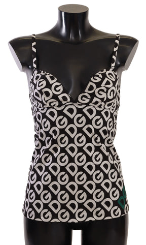 Dolce & Gabbana Schwarzes weißes Logo Print Camisole Top Unterwäsche