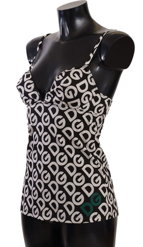 Dolce & Gabbana Schwarzes weißes Logo Print Camisole Top Unterwäsche