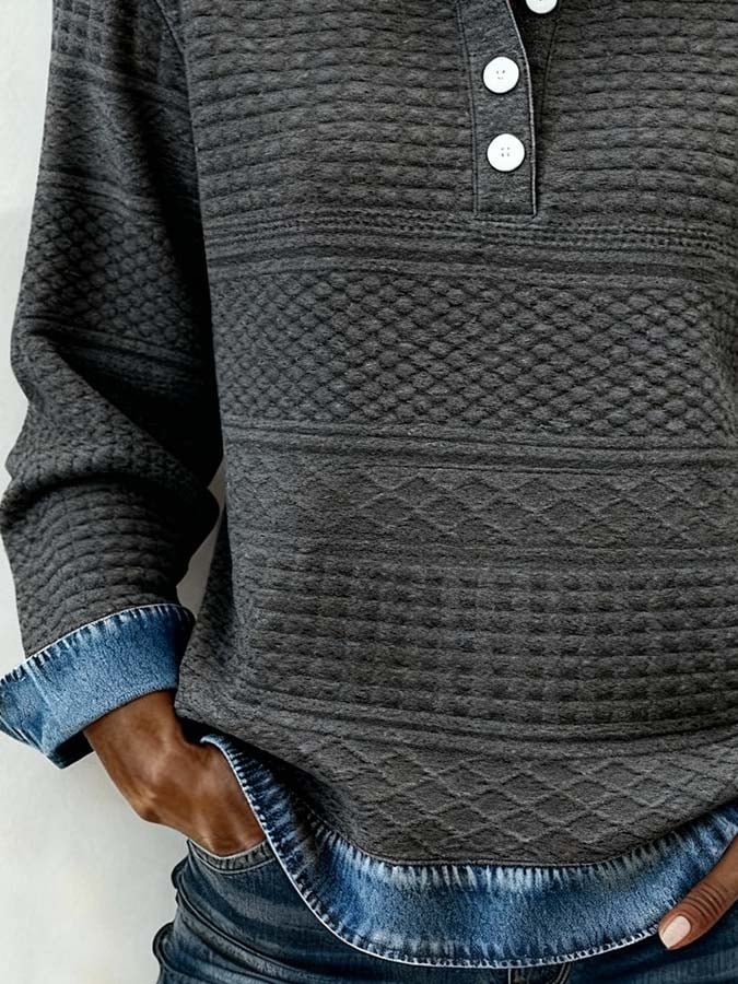 Kuscheliger Winter Damen Patchwork Pullover Sweatshirt Grau
