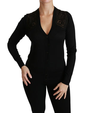 Dolce & Gabbana Schwarzer Spitzenpullover Strickjacke Pullover