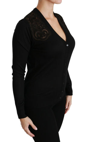 Dolce & Gabbana Schwarzer Spitzenpullover Strickjacke Pullover