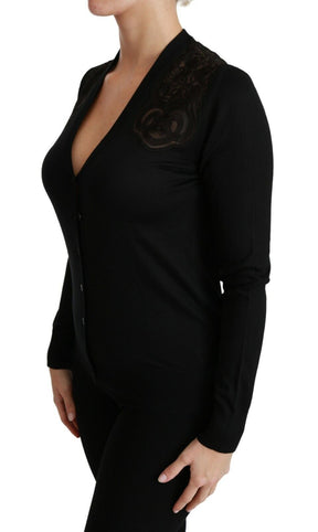 Dolce & Gabbana Schwarzer Spitzenpullover Strickjacke Pullover