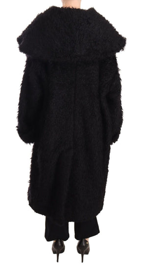Dolce & Gabbana Schwarzer Mohair Pelz Cape Trenchcoat Jacke