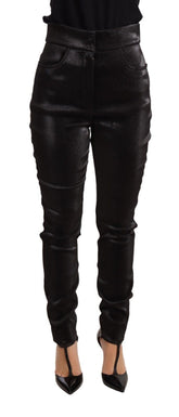 Dolce & Gabbana Schwarz-silberne Lurexfaden-Baumwoll-Stretch-Hose