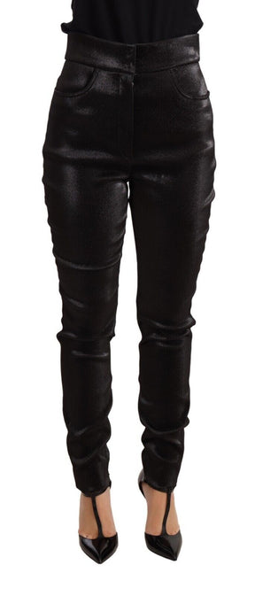Dolce & Gabbana Schwarz-silberne Lurexfaden-Baumwoll-Stretch-Hose