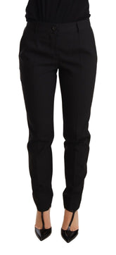 Dolce & Gabbana Schwarze konisch zulaufende Damenhose aus Schurwolle