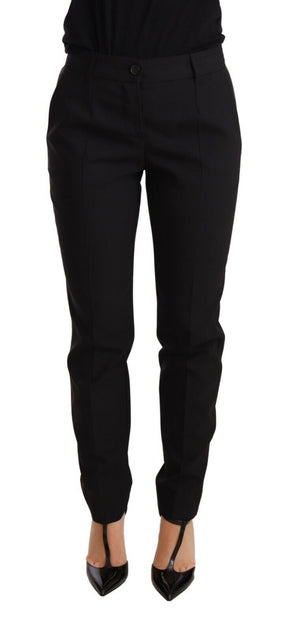 Dolce & Gabbana Schwarze konisch zulaufende Damenhose aus Schurwolle