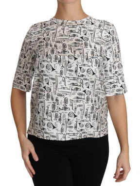 Dolce & Gabbana Weiße Bluse mit Musikinstrumenten-Druck