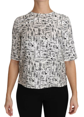 Dolce & Gabbana Weiße Bluse mit Musikinstrumenten-Druck