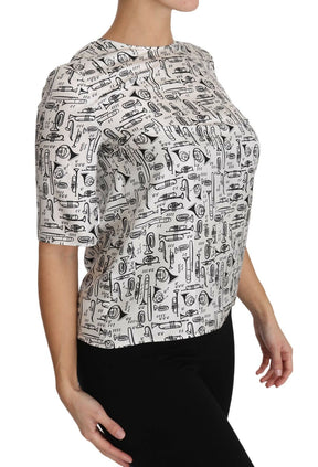 Dolce & Gabbana Weiße Bluse mit Musikinstrumenten-Druck