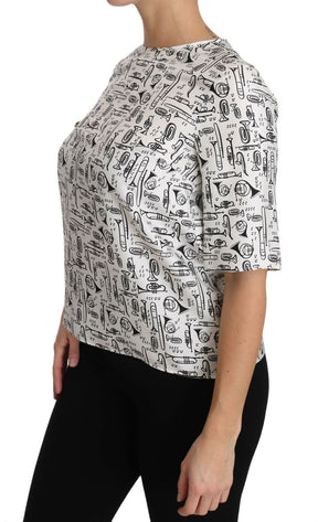 Dolce & Gabbana Weiße Bluse mit Musikinstrumenten-Druck