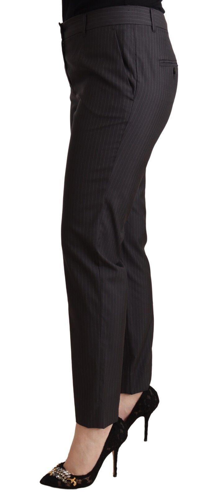 Dolce & Gabbana Schwarz gestreifte Woll-Tapered-Hose