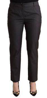 Dolce & Gabbana Schwarz gestreifte Woll-Tapered-Hose