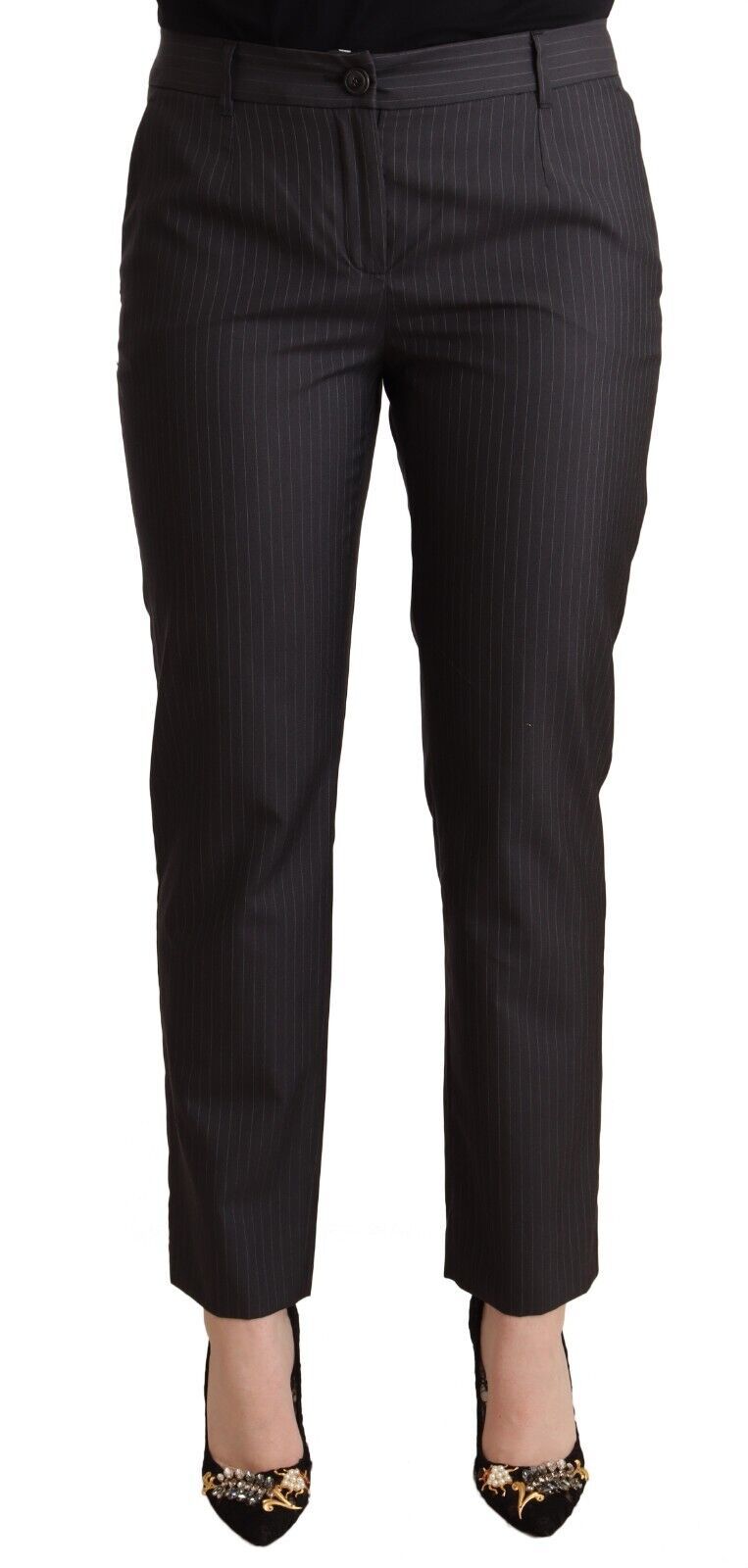Dolce & Gabbana Schwarz gestreifte Woll-Tapered-Hose