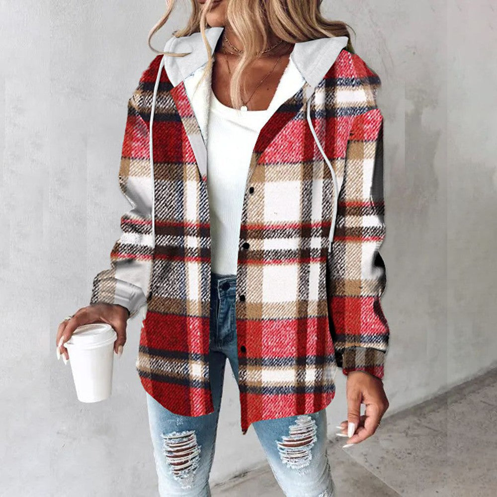 Kariertes Winter Hoodie Mantel Damen – warm & cozy chic