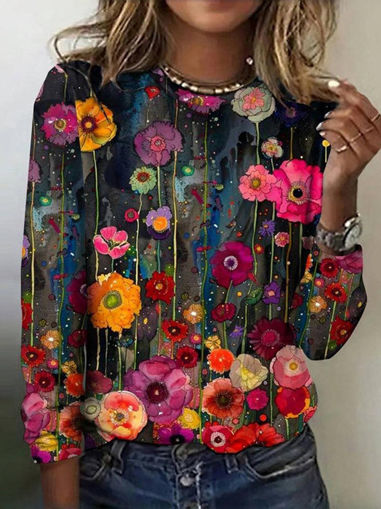 Winter Longsleeve mit buntem Blumenprint – figurumschmeichelnd