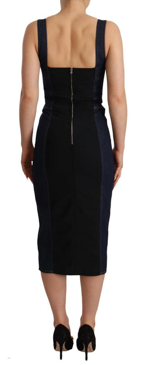 Dolce & Gabbana Dunkelblaues Baumwoll-Denim-Midikleid