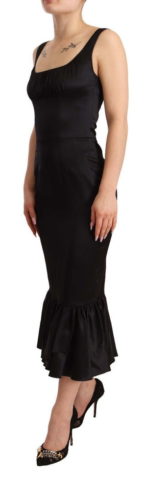 Dolce & Gabbana Schwarzes Seiden-Stretch-Scheide-Nixen-Midikleid