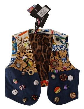 Dolce & Gabbana Multicolor Verzierter Mantel mit Taille Baumwolltop