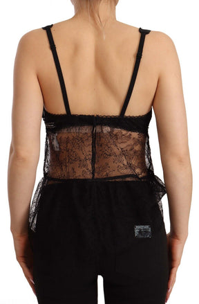 Dolce & Gabbana Schwarzes Seiden-Spitzen-Babydoll Nylon-Dessous Top