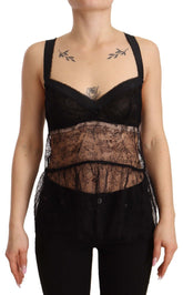 Dolce & Gabbana Schwarzes Seiden-Spitzen-Babydoll Nylon-Dessous Top