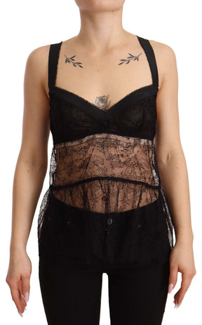 Dolce & Gabbana Schwarzes Seiden-Spitzen-Babydoll Nylon-Dessous Top