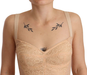 Dolce & Gabbana Beige Nylon Floral Spitze Bodysuit Unterwäsche