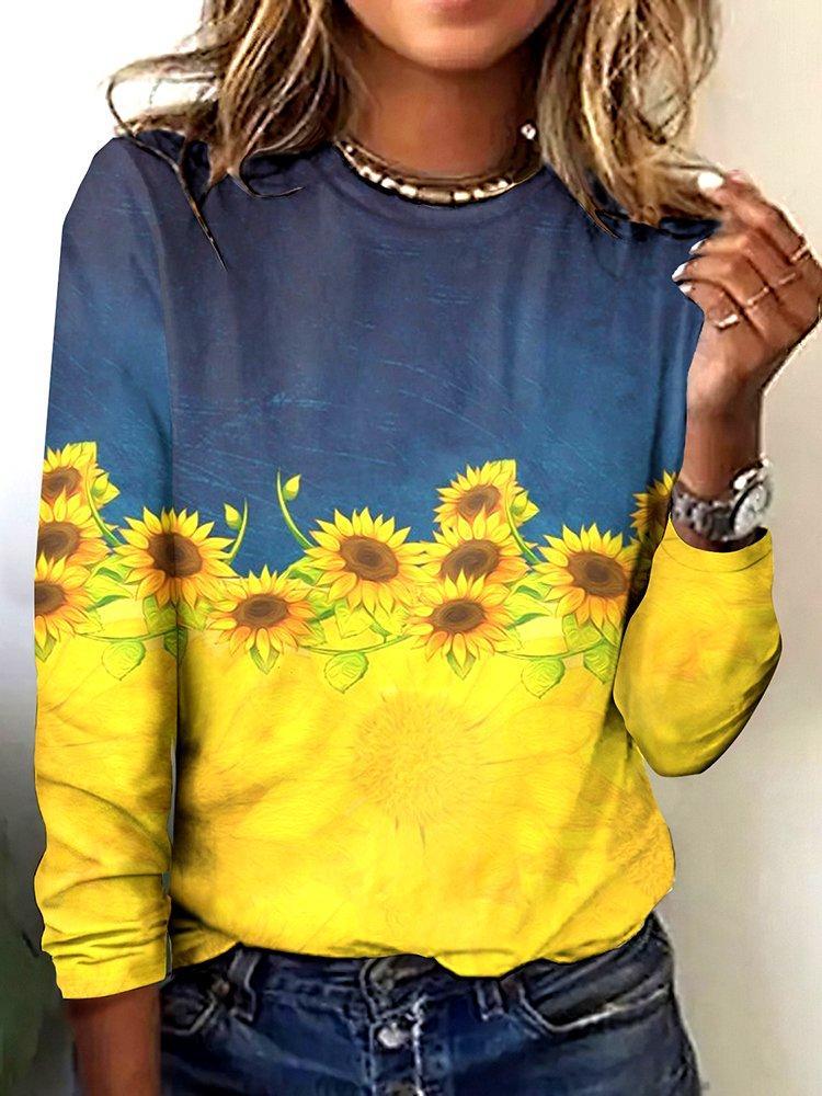 Herbstshafter Floral Print Langarm-Top - Komfort trifft auf Stil