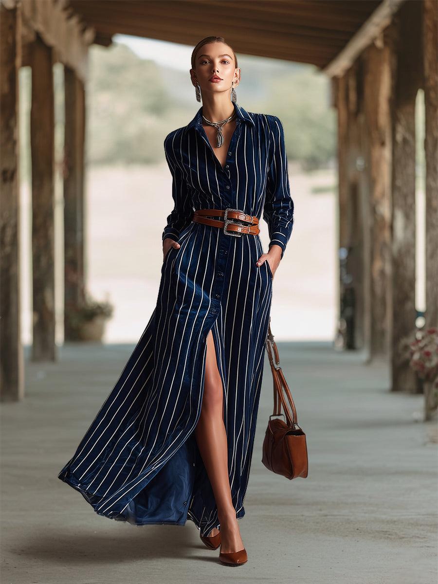 Winterliches Maxi-Kleid mit Streifen und Schlitz - Eleganz trifft Komfort