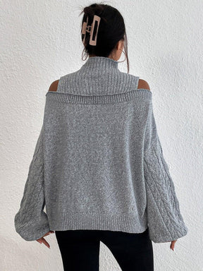Luxuriöser Herbst-Pullover: Cold Shoulder Mock Neck in Zopfmuster