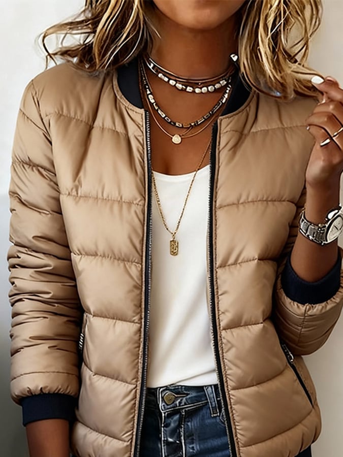 Warme Stepp Winterjacke Beige Damen – Leicht & Elegant