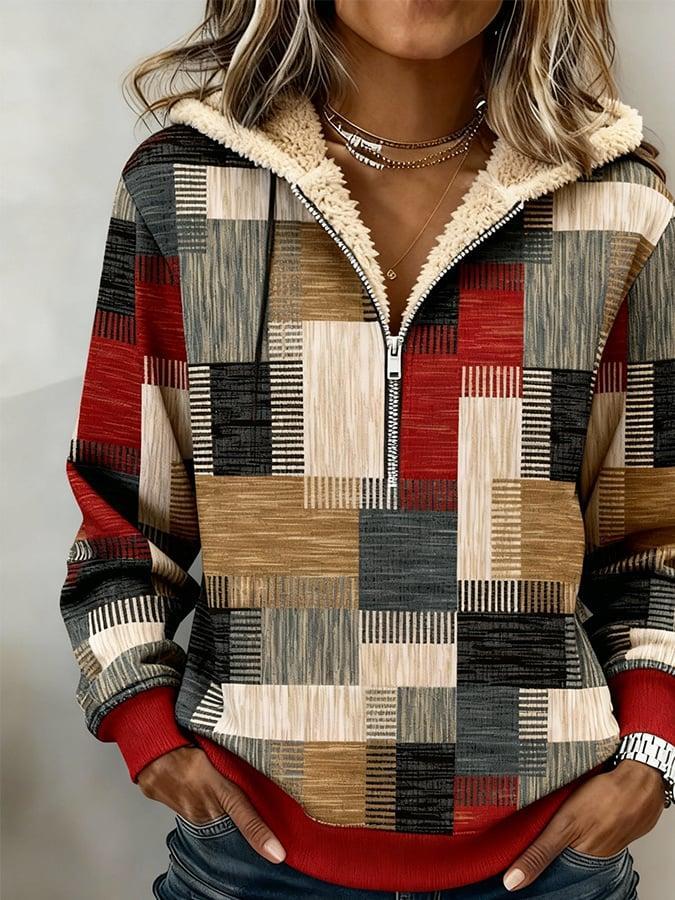 Kuscheliger Winter Patchwork Hoodie mit warmem Fleecefutter