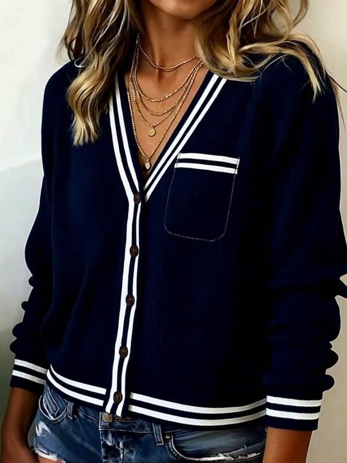 Navy Winter Cardigan V-Neck – Kuscheliger Strick für Damen